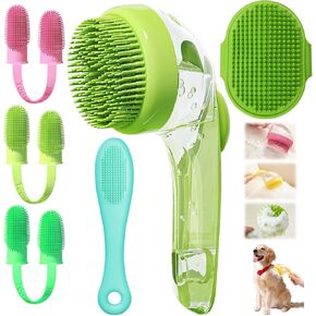 6Pcs Dog Bath Brush Set with Soap Dispenser - Cat Brush & Dog Toothbrush Kit | Silicone Pet Bathing Supplies for Washing, Shower & Shedding | Includes Finger Toothbrush, Scrubber for Small Breed in Saudi Arabia