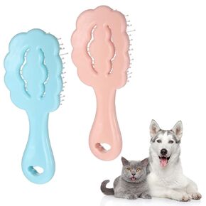 2pcs Cloud Shape Small Dog Grooming Brush, Wet or Dry Dog Hair Pin Brush with Easy Handle, Gentle Soft-Bristle Plastic Detangling Grooming Tools Fit for Yorkie Shih Tzu Maltese Maltipoo (Pink,Blue) in Kuwait
