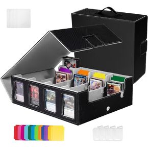Trading Card Storage Box for MTG TCG Magic Cards,4-Row Deck Box with Commander Display,3200+ Deck case with Portable Handle &4 Supports & 24 Dividers&1 Dice Tray(Black & Blue) in Saudi Arabia