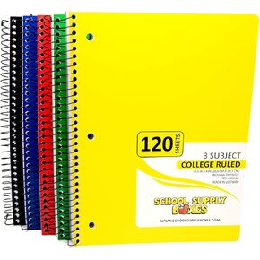 حكمت الكلية 3 أجهزة الكمبيوتر المحمولة الحلزونية - حزمة الإمداد بالمدرسة 5pk - ورقة تحكمها الكلية بحواف مثقبة لسهولة التمزق - ألوان متنوعة: أحمر ، أصفر ، أخضر. أزرق ، أسود in Kuwait