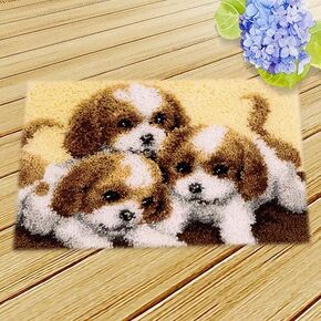 clubevy Latch Hook Rug Kits, Latch Hook Kit,Dog Animal Cartoon DIY Crochet Rug Making Kit for Adults Kids, 5D Cross Stitch Carpet Embroidery Needlework Crocheting in Kuwait