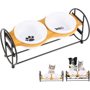 Elevated Adjustable Cat Bowl Set with 2 Dishes for Cats & Puppy - Anti-Vomiting,15° Tilted and Rasied Bowls with Non-Slip Design, Food-Grade Ceramic, Easy to Clean in Saudi Arabia