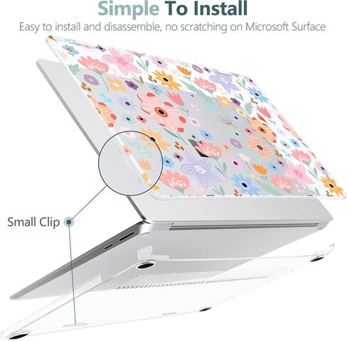 حالة صلبة لـ Microsoft Surface المحمول Surface Copilot+ PC 2024 (7th Ed) تصميم الأزهار الخفيفة الأزهار الصافية ، مع غطاء لوحة مفاتيح TPU ومحولات OTG ، زهور ملونة in Kuwait