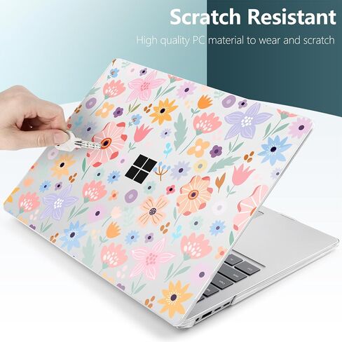 حالة صلبة لـ Microsoft Surface المحمول Surface Copilot+ PC 2024 (7th Ed) تصميم الأزهار الخفيفة الأزهار الصافية ، مع غطاء لوحة مفاتيح TPU ومحولات OTG ، زهور ملونة in Kuwait