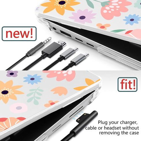 حالة صلبة لـ Microsoft Surface المحمول Surface Copilot+ PC 2024 (7th Ed) تصميم الأزهار الخفيفة الأزهار الصافية ، مع غطاء لوحة مفاتيح TPU ومحولات OTG ، زهور ملونة in Kuwait
