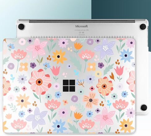 حالة صلبة لـ Microsoft Surface المحمول Surface Copilot+ PC 2024 (7th Ed) تصميم الأزهار الخفيفة الأزهار الصافية ، مع غطاء لوحة مفاتيح TPU ومحولات OTG ، زهور ملونة in Kuwait