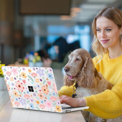 حالة صلبة لـ Microsoft Surface المحمول Surface Copilot+ PC 2024 (7th Ed) تصميم الأزهار الخفيفة الأزهار الصافية ، مع غطاء لوحة مفاتيح TPU ومحولات OTG ، زهور ملونة in Kuwait