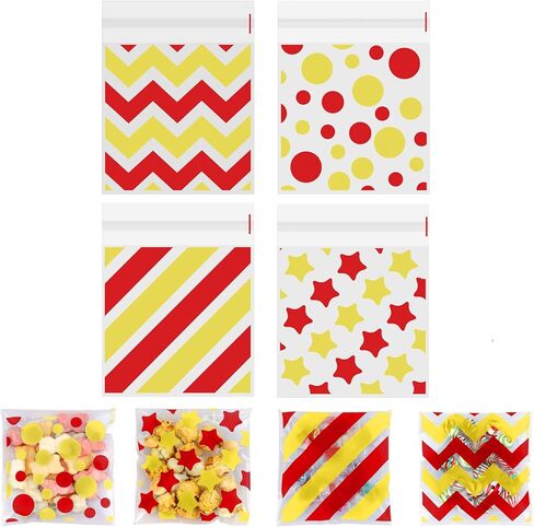 100 PCS Black Orange Polka Dots Star Stripe Cellophane bags(4x4 Inch) Colorful Self Sealing Cookie Treat Snack Goodie Candy Goody Gifts Bags for Halloween Birthday Holiday Party Favors Supplies Wrap in Saudi Arabia