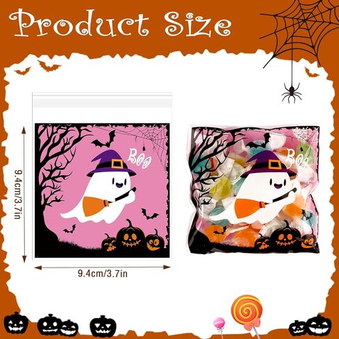 Konsait 100 PCS Small Halloween Treat Bags, Self Adhesive Clear Cookie Bags Halloween Cellophane Baggies for Candy Trick or Treat Party Favor Supplies in Saudi Arabia