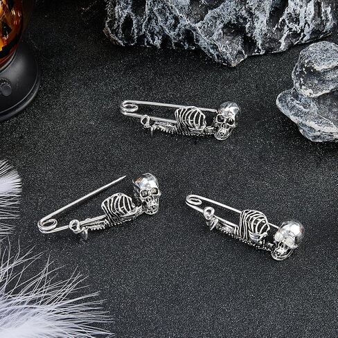 SUPERFINDINGS 6Pcs Skull Safety Pin Gothic Punk Safety Pin Antique Silver Large Safety Pins Brooch Alloy Kilt Pins Skeleton Brooch for Clothes Scarf Backpack Kirt Cardigan Hat Scarf in Saudi Arabia