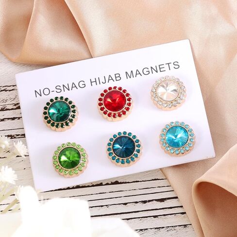 6 Pairs Hijab Magnets, Strong Hijab Pin Magnets 6 Colors Rhinestone Scarf Magnets Hijab Magnet Pins Hijab Pins for Women Scarves Niqab Muslim Islamic Hijab (Style 2) in Saudi Arabia