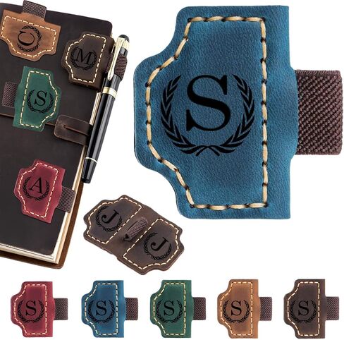 Artlaza Personalized Magnetic Leather Bookmark with Pen Holder - 26 Letters Custom Book Mark with Name Initial Engraved Book Marker for Readers, Book Lovers, Travelers - Gift for Women & Men(Blue，A in Kuwait