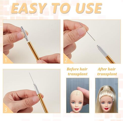 AHANDMAKER 2Pcs 2 Colors 304 Stainless Steel Hair Rooting Tool with Awl Pricker Sewing Tool and Ventilating Needles, Doll Hair Making Kit for DIY Handle Doll OB BJD Wig in Saudi Arabia