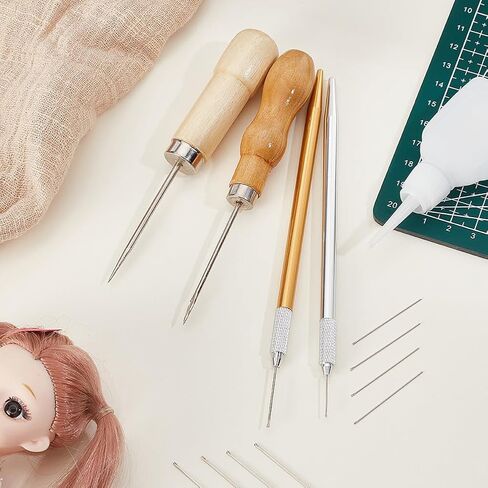 AHANDMAKER 2Pcs 2 Colors 304 Stainless Steel Hair Rooting Tool with Awl Pricker Sewing Tool and Ventilating Needles, Doll Hair Making Kit for DIY Handle Doll OB BJD Wig in Saudi Arabia