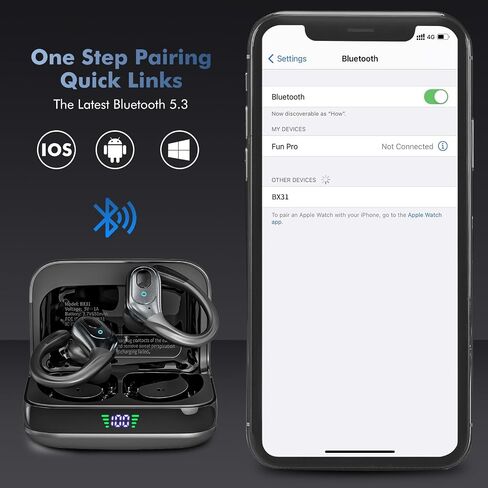 سماعات أذن لاسلكية، سماعات رأس بلوتوث 5.3 وقت تشغيل 75 ساعة، سماعات رأس بلوتوث مقاومة للماء IP7 للجري، سماعات أذن لاسلكية USB C لنظام iOS/Android، in Saudi Arabia