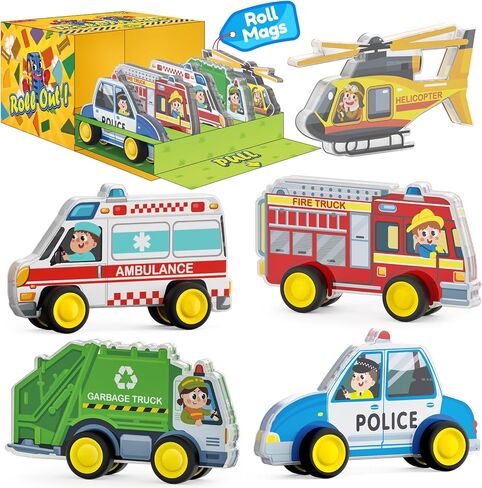 Oriate Rolling City Vehicle for Magnetic Tiles, Free Wheels Rescue Toy Cars Compatible with Road Magnet Tiles, Car Toys for Kids Urban Road Traffic Magnetic Tiles Toys, Educational Gift Boys Girls in Saudi Arabia