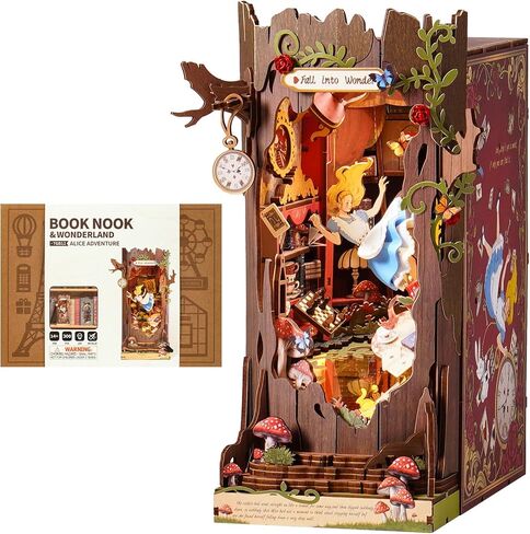 ROBOTIME Book Nook Kit, Fairy Tale Princess DIY Miniature House Kit, Fall into Wonder 3D Wooden Puzzle Bookends, Tiny House Bookshelf Decor Creative Decorative Unique Gifts for Adults & Teens in Saudi Arabia