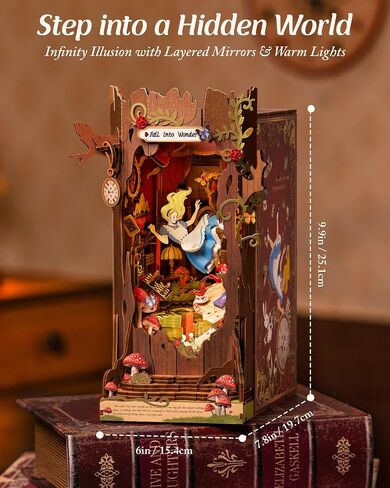 ROBOTIME Book Nook Kit, Fairy Tale Princess DIY Miniature House Kit, Fall into Wonder 3D Wooden Puzzle Bookends, Tiny House Bookshelf Decor Creative Decorative Unique Gifts for Adults & Teens in Saudi Arabia
