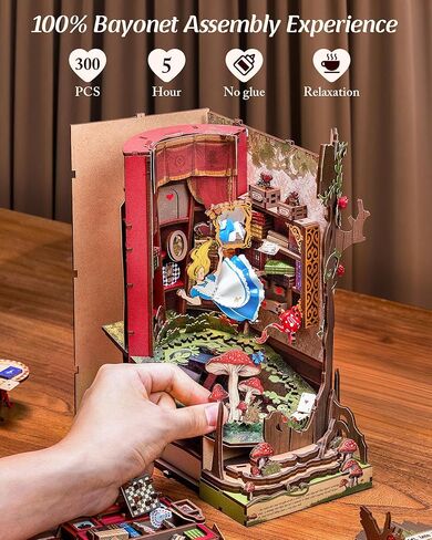 ROBOTIME Book Nook Kit, Fairy Tale Princess DIY Miniature House Kit, Fall into Wonder 3D Wooden Puzzle Bookends, Tiny House Bookshelf Decor Creative Decorative Unique Gifts for Adults & Teens in Saudi Arabia