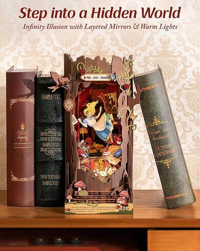 ROBOTIME Book Nook Kit, Fairy Tale Princess DIY Miniature House Kit, Fall into Wonder 3D Wooden Puzzle Bookends, Tiny House Bookshelf Decor Creative Decorative Unique Gifts for Adults & Teens in Saudi Arabia