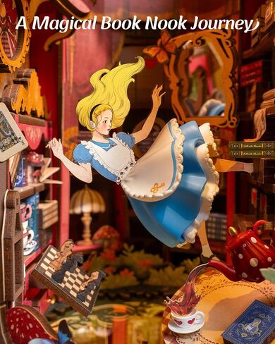 ROBOTIME Book Nook Kit, Fairy Tale Princess DIY Miniature House Kit, Fall into Wonder 3D Wooden Puzzle Bookends, Tiny House Bookshelf Decor Creative Decorative Unique Gifts for Adults & Teens in Saudi Arabia