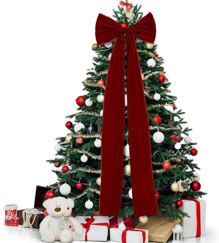 Extra Large Christmas Tree Topper Bows 15.7 x 47.2 Inches Giant Burgundy Christmas Velvet Decorative Bows with Long Streamers for Xmas Tree Wreath Party Holiday Farmhouse Home Decorations in Saudi Arabia