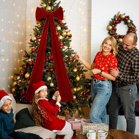 Extra Large Christmas Tree Topper Bows 15.7 x 47.2 Inches Giant Burgundy Christmas Velvet Decorative Bows with Long Streamers for Xmas Tree Wreath Party Holiday Farmhouse Home Decorations in Saudi Arabia