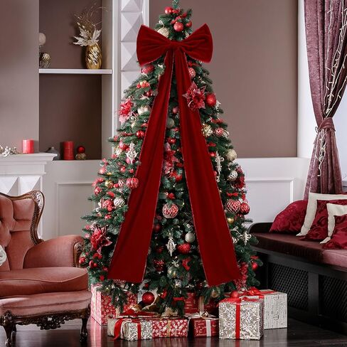 Extra Large Christmas Tree Topper Bows 15.7 x 47.2 Inches Giant Burgundy Christmas Velvet Decorative Bows with Long Streamers for Xmas Tree Wreath Party Holiday Farmhouse Home Decorations in Saudi Arabia