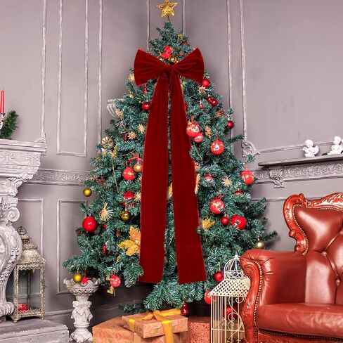 Extra Large Christmas Tree Topper Bows 15.7 x 47.2 Inches Giant Burgundy Christmas Velvet Decorative Bows with Long Streamers for Xmas Tree Wreath Party Holiday Farmhouse Home Decorations in Saudi Arabia