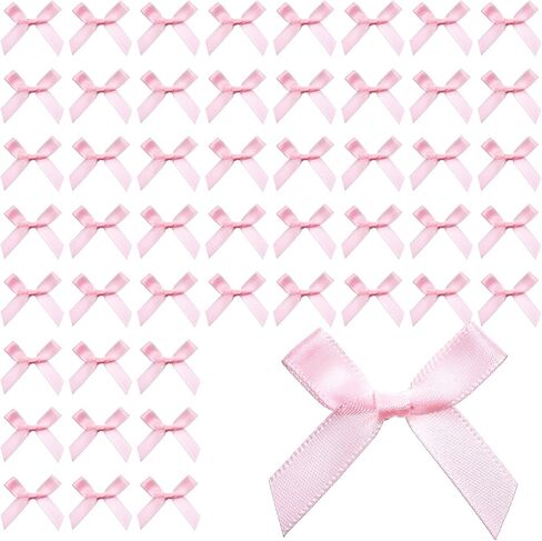 60pcs Pink Bows for Crafts,Cute Tiny Bows for Crafts, DIY Pre-Tied Satin Ribbon Twist Tie Bow, Bow Backdrop for Birthday, Christmas, Halloween, Wedding Party Gift Packaging in Kuwait