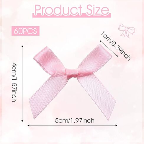 60pcs Pink Bows for Crafts,Cute Tiny Bows for Crafts, DIY Pre-Tied Satin Ribbon Twist Tie Bow, Bow Backdrop for Birthday, Christmas, Halloween, Wedding Party Gift Packaging in Kuwait