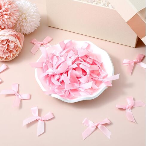 60pcs Pink Bows for Crafts,Cute Tiny Bows for Crafts, DIY Pre-Tied Satin Ribbon Twist Tie Bow, Bow Backdrop for Birthday, Christmas, Halloween, Wedding Party Gift Packaging in Kuwait