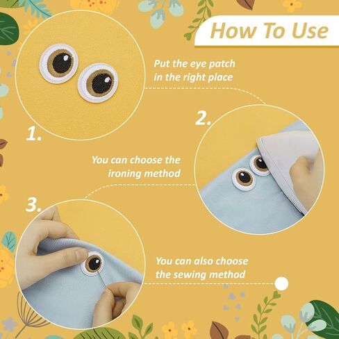Fingerinspire 15 أزواج العين خياطة على الحديد على بقع ، Khaki Dark Disbroided Cartoon Eyes Patches Patces Patcies Pottored Decorative Patch لزينة الملابس وإمدادات DIY الحرفية in Saudi Arabia