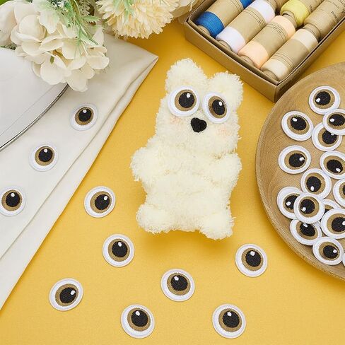 Fingerinspire 15 أزواج العين خياطة على الحديد على بقع ، Khaki Dark Disbroided Cartoon Eyes Patches Patces Patcies Pottored Decorative Patch لزينة الملابس وإمدادات DIY الحرفية in Saudi Arabia