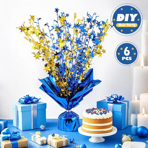 6 Pack Metallic Foil Spray Centerpiece Star Table Decoration Burst Table Centerpieces for Birthday Weddings Anniversaries Christmas New Year Holiday Party Supplies Decor (Blue Gold) in Saudi Arabia