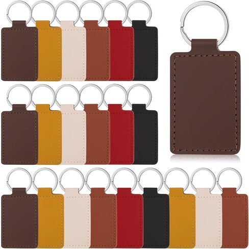 48pcs Rectangular Leather Key Fob Kit, Leather Keychain Blanks with Keychain Rings, for Laser Engraving Keys Chain Diy Keys Chain Kit(Multi Colors) in Saudi Arabia