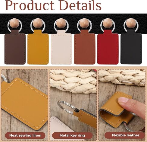48pcs Rectangular Leather Key Fob Kit, Leather Keychain Blanks with Keychain Rings, for Laser Engraving Keys Chain Diy Keys Chain Kit(Multi Colors) in Saudi Arabia