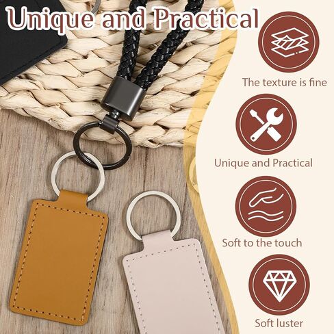 48pcs Rectangular Leather Key Fob Kit, Leather Keychain Blanks with Keychain Rings, for Laser Engraving Keys Chain Diy Keys Chain Kit(Multi Colors) in Saudi Arabia