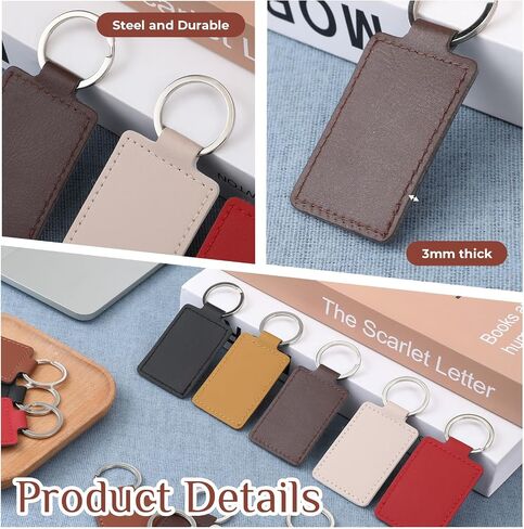 48pcs Rectangular Leather Key Fob Kit, Leather Keychain Blanks with Keychain Rings, for Laser Engraving Keys Chain Diy Keys Chain Kit(Multi Colors) in Saudi Arabia