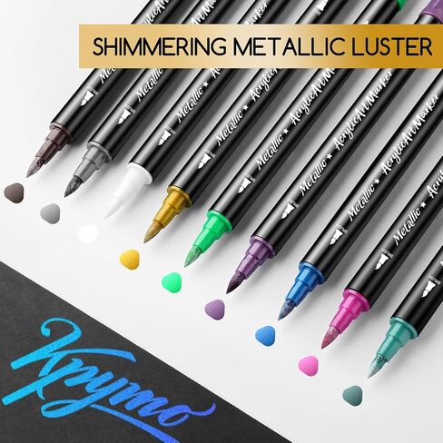 24 Colors Metallic Acrylic Marker Art Pens Set - Dual Tip (Brush & Fine) Paint Pens for Rock Painting, DIY Crafts, Canvas, Ceramics, Glass in Saudi Arabia