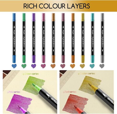 24 Colors Metallic Acrylic Marker Art Pens Set - Dual Tip (Brush & Fine) Paint Pens for Rock Painting, DIY Crafts, Canvas, Ceramics, Glass in Saudi Arabia