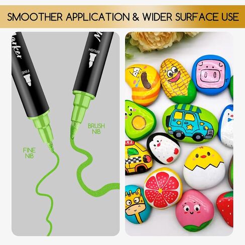 24 Colors Metallic Acrylic Marker Art Pens Set - Dual Tip (Brush & Fine) Paint Pens for Rock Painting, DIY Crafts, Canvas, Ceramics, Glass in Saudi Arabia
