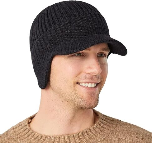 KorhLeoh Men's Winter Visor Hat Beanie Hat with Earflaps - Short Brim Knitted Baseball Cap Outdoor Fleece Lined Skull Ski Cap in Saudi Arabia
