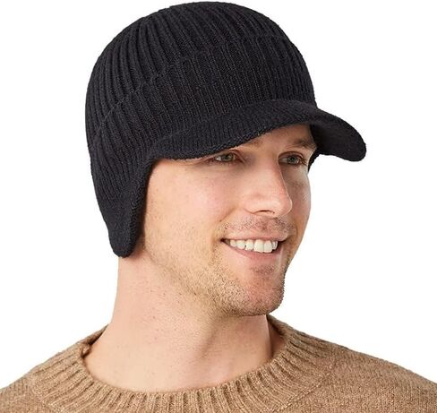 KorhLeoh Men's Winter Visor Hat Beanie Hat with Earflaps - Short Brim Knitted Baseball Cap Outdoor Fleece Lined Skull Ski Cap in Saudi Arabia