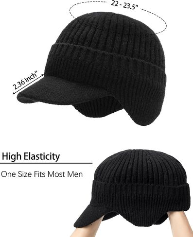 KorhLeoh Men's Winter Visor Hat Beanie Hat with Earflaps - Short Brim Knitted Baseball Cap Outdoor Fleece Lined Skull Ski Cap in Saudi Arabia