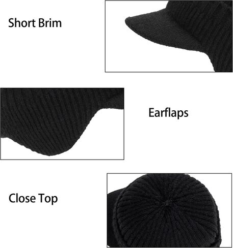 KorhLeoh Men's Winter Visor Hat Beanie Hat with Earflaps - Short Brim Knitted Baseball Cap Outdoor Fleece Lined Skull Ski Cap in Saudi Arabia