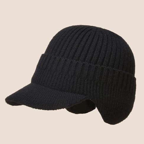 KorhLeoh Men's Winter Visor Hat Beanie Hat with Earflaps - Short Brim Knitted Baseball Cap Outdoor Fleece Lined Skull Ski Cap in Saudi Arabia