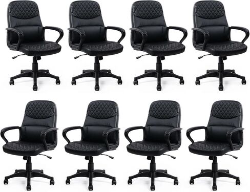 CLATINA Office Chair - Mid Back Leather Computer Desk Chair with Wheels, Ergonomic Executive Swivel Chair with Lumbar Support and Armrest for Home Conference Waiting Room Black, 8 Pack in Kuwait