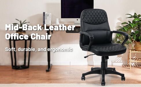 CLATINA Office Chair - Mid Back Leather Computer Desk Chair with Wheels, Ergonomic Executive Swivel Chair with Lumbar Support and Armrest for Home Conference Waiting Room Black, 8 Pack in Kuwait