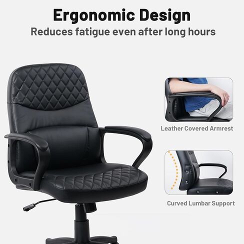 CLATINA Office Chair - Mid Back Leather Computer Desk Chair with Wheels, Ergonomic Executive Swivel Chair with Lumbar Support and Armrest for Home Conference Waiting Room Black, 8 Pack in Kuwait